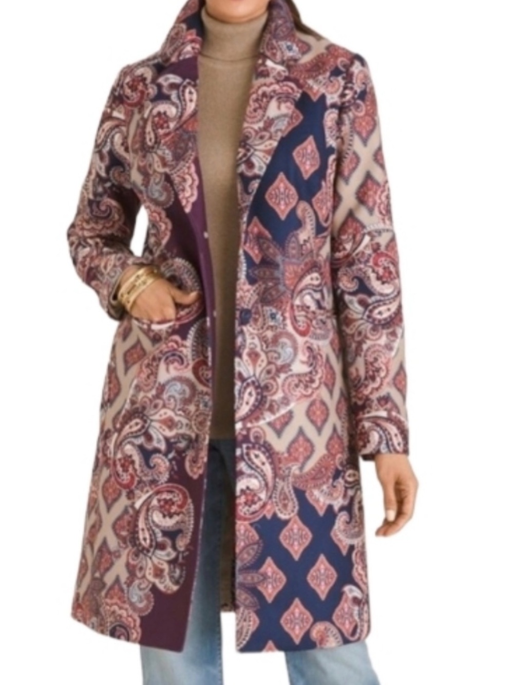 Chico's Paisley Men's Shirt Jacket in Burgundy and Navy